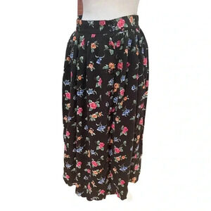 Vintage retro 80s capacity midi skirt colorful flowers black skirt